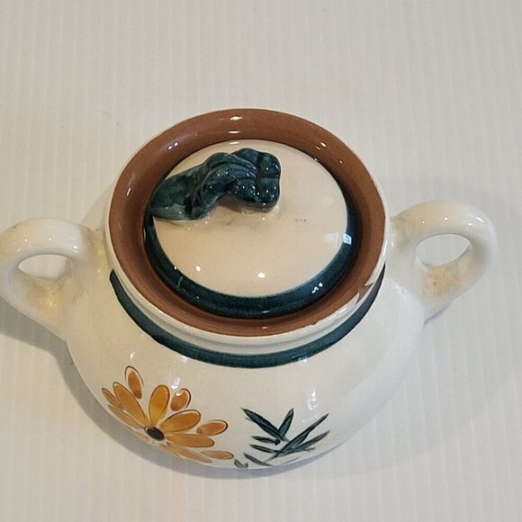 Vintage STANGL Pottery Mid Century Modern SUGAR BOWL Lid Garden Flower Trenton - Picture 7 of 13